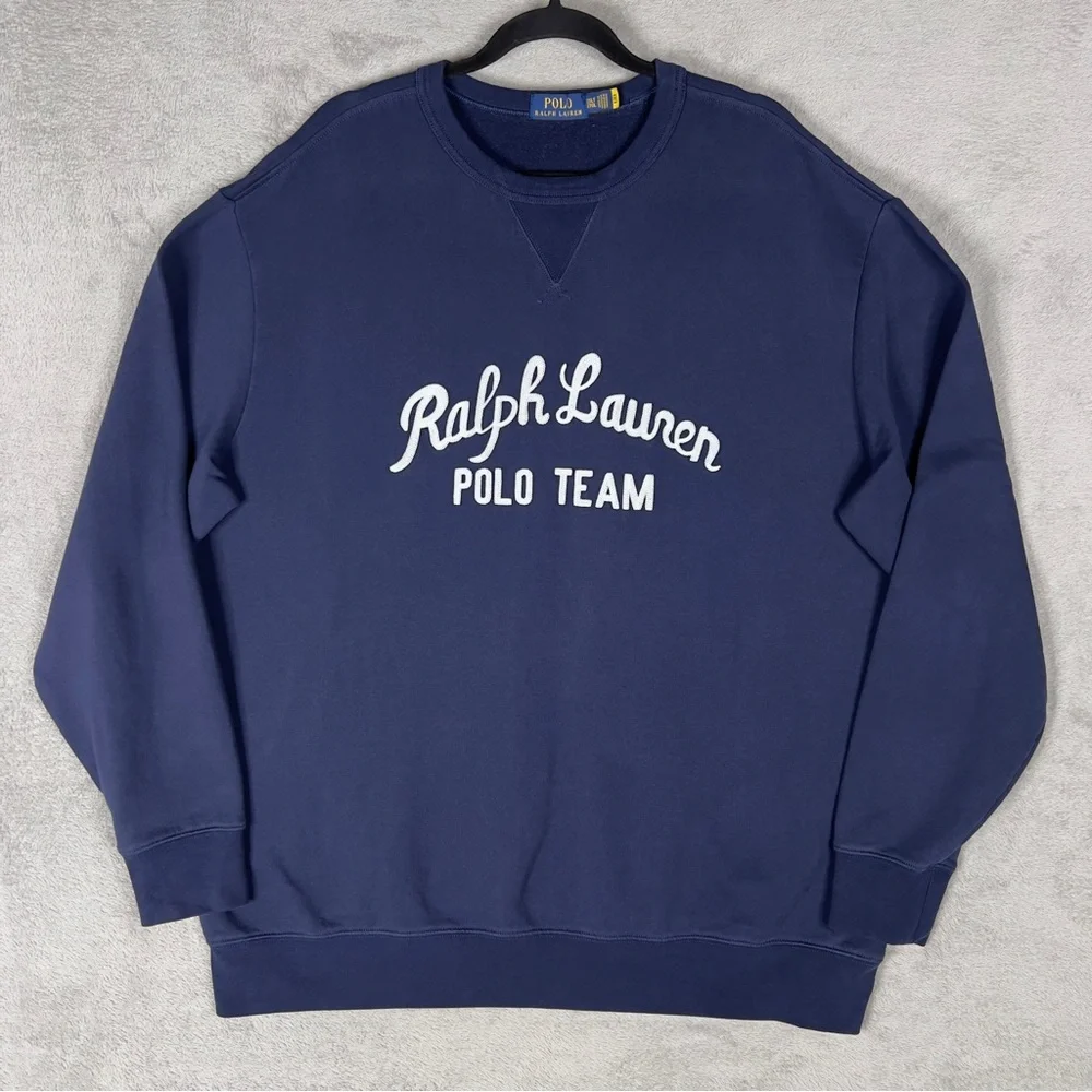 Polo Ralph Lauren Polo Team Crewneck Sweatshirt Men's 2XLT Navy Embroidered - Picture 3 of 13